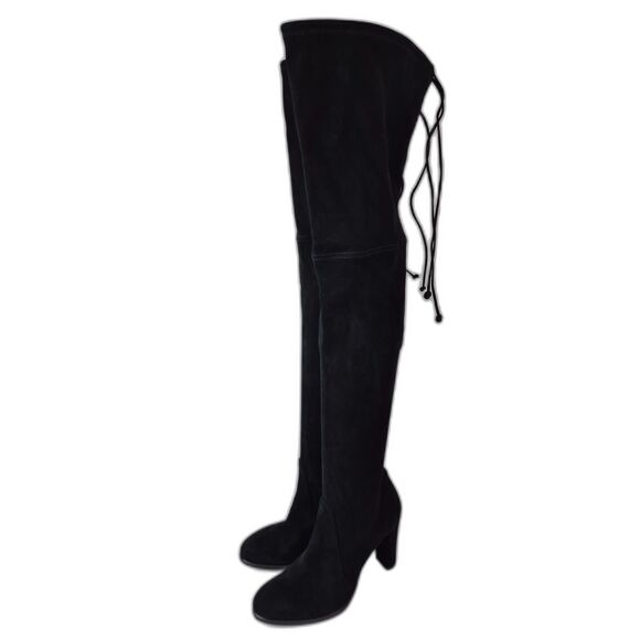 Stuart Weitzman Women's Black Highland Heel Suede Over The Knee Boots Size 9 B - Picture 2 of 7